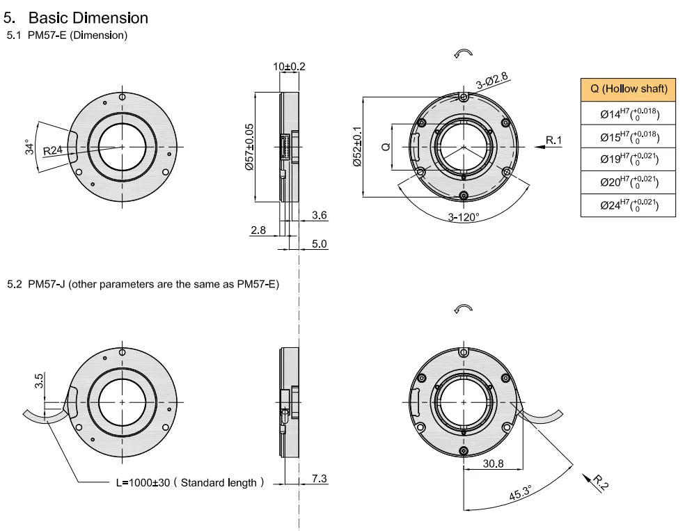 Hengxiang PM57   Encoder 24Bit 32Bit BISS C SSI 10mm Ultra Thin Bearingless Through Shaft Encoder