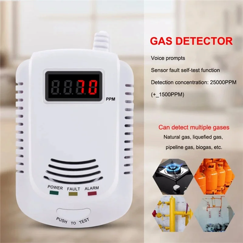AB25-1 Piece Gas Detector Gas Alarm Sensor Methane Propane Plastic Gas Leak Detector LCD Security, EU Plug