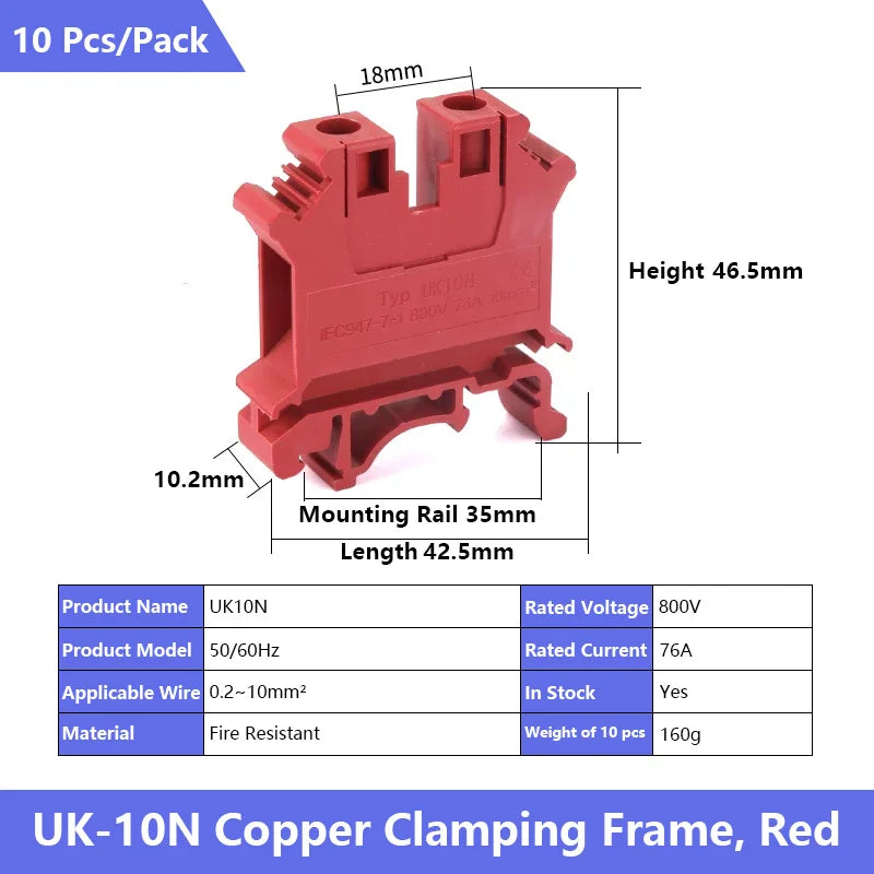 UK 2.5 Terminal Block UK2.5B Screw Connection Connect Strip 2.5B/3N/5N/6N/10N  2.5mm² Cable Electrical Din Rail Wire Connector