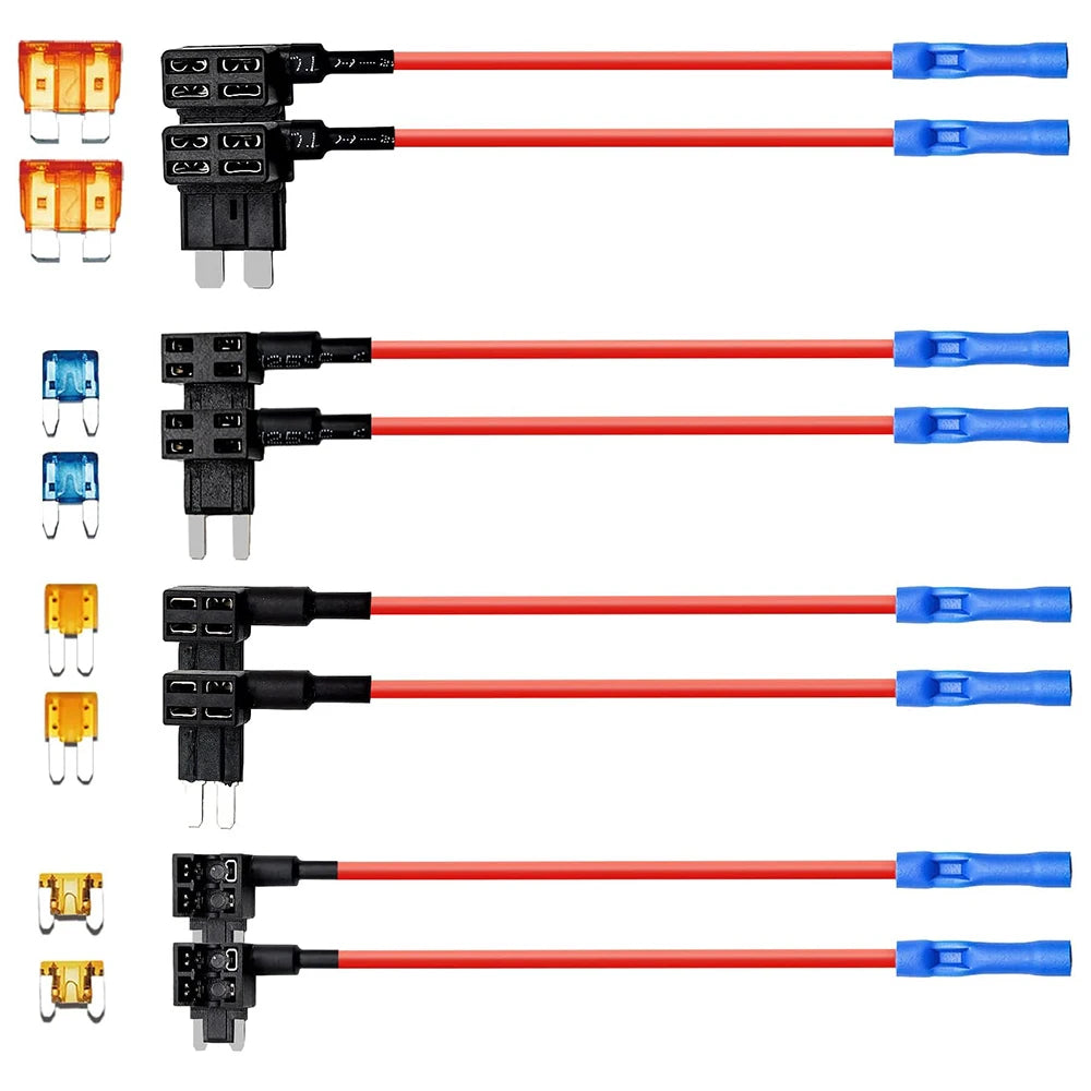 16pcs 4 Types Add-a-Circuit Fuse Tap Adapter with Standard & Mini & Low Profile Mini & Micro2 Blade Fuse Holder for Trucks Boats