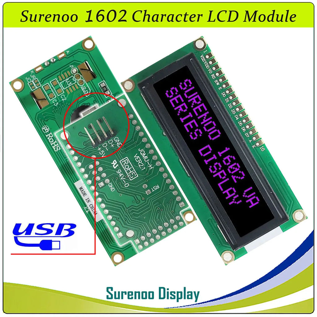 Surenoo LCD2USB USB 162 16X2 1602 Character LCD Module Display Screen Panel sutible LCD Smartie & AIDA64 for DIY PC