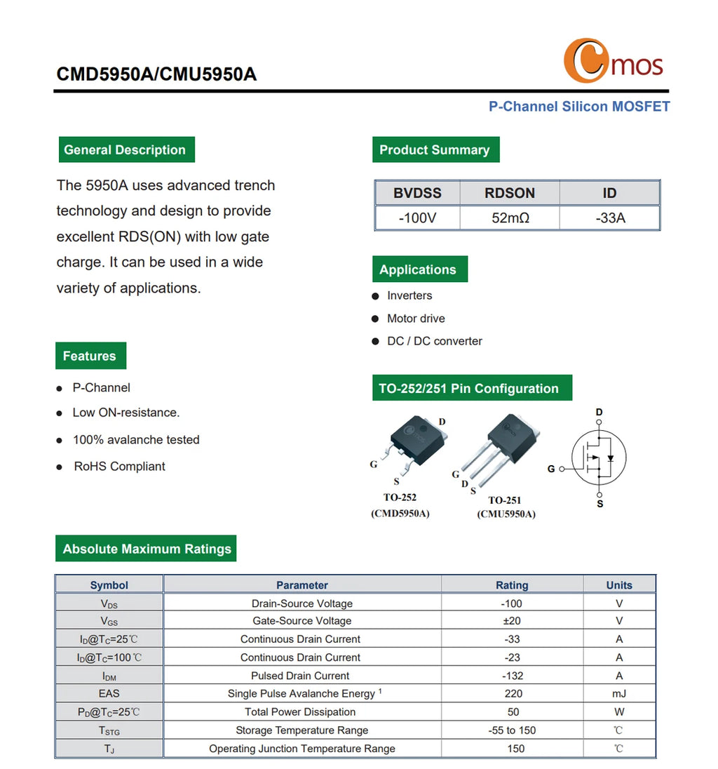 Original CMOS MOSFET CMD1402, CMD3080M, CMD3090L N-Channel TO-252