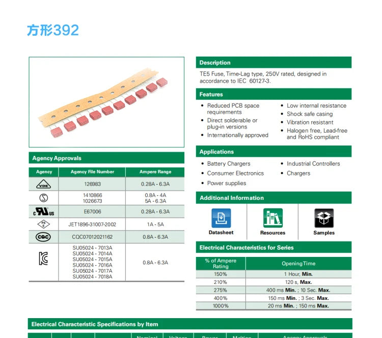 【10PCS】Fuse T2A 1A 3.15A 4A 5A 6.3A 250V 392 square 382 round fuse LCD TV power board commonly used fuse slow blowing fuse 500mA