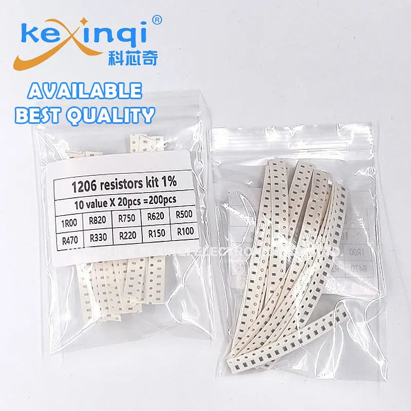 200Pcs Set of Resistors 1% 1206 SMD Resistors Assorted Kit 10 Value X 20pcs 1R00 R820 R750 R620 R500 R470 R330 R220 R150 R100