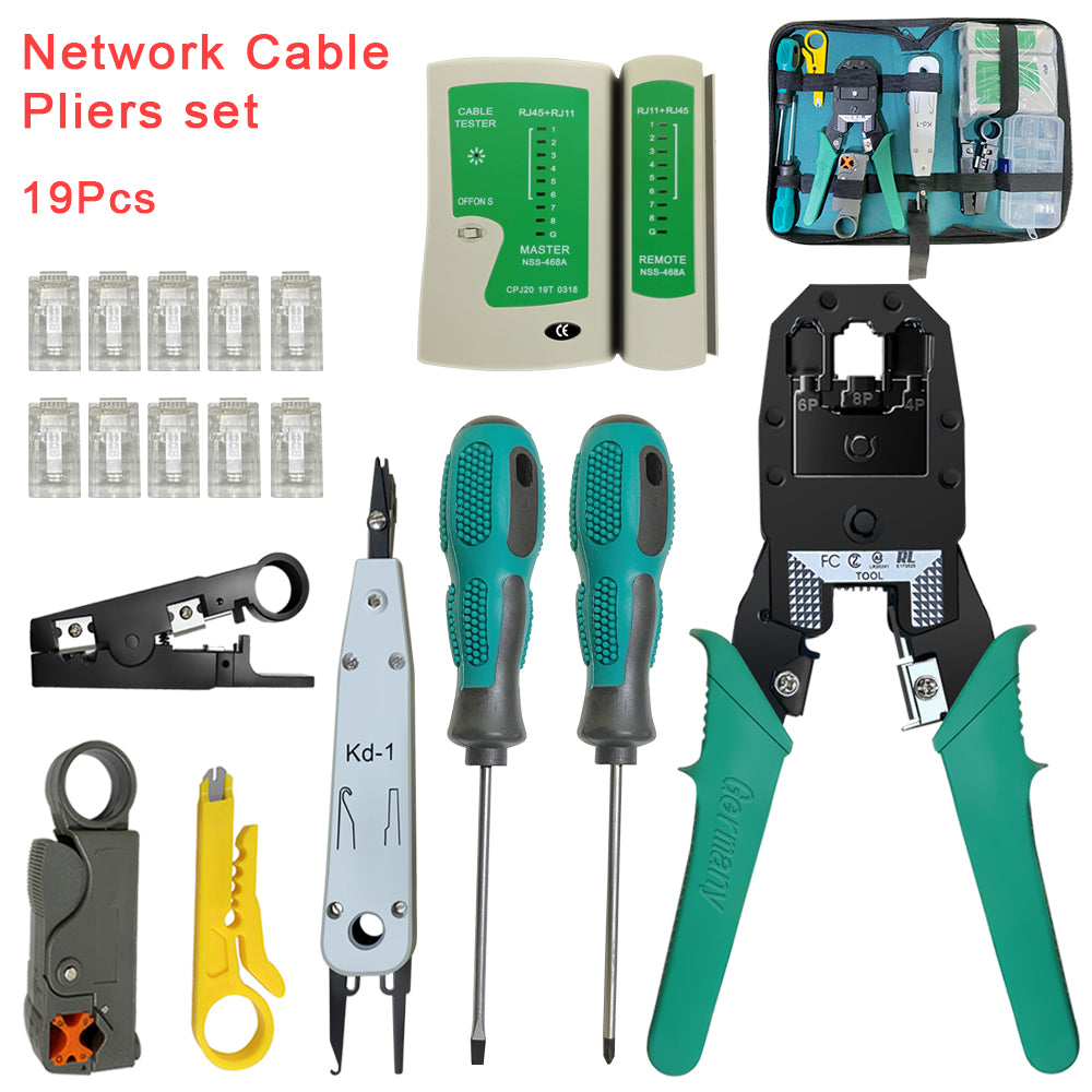 Stripping Crimping Pliers Network Cable Clamp Pliers+Professional Network Cable Tester RJ45 RJ11 RJ12 CAT5 UTP LAN Hand Tool Set