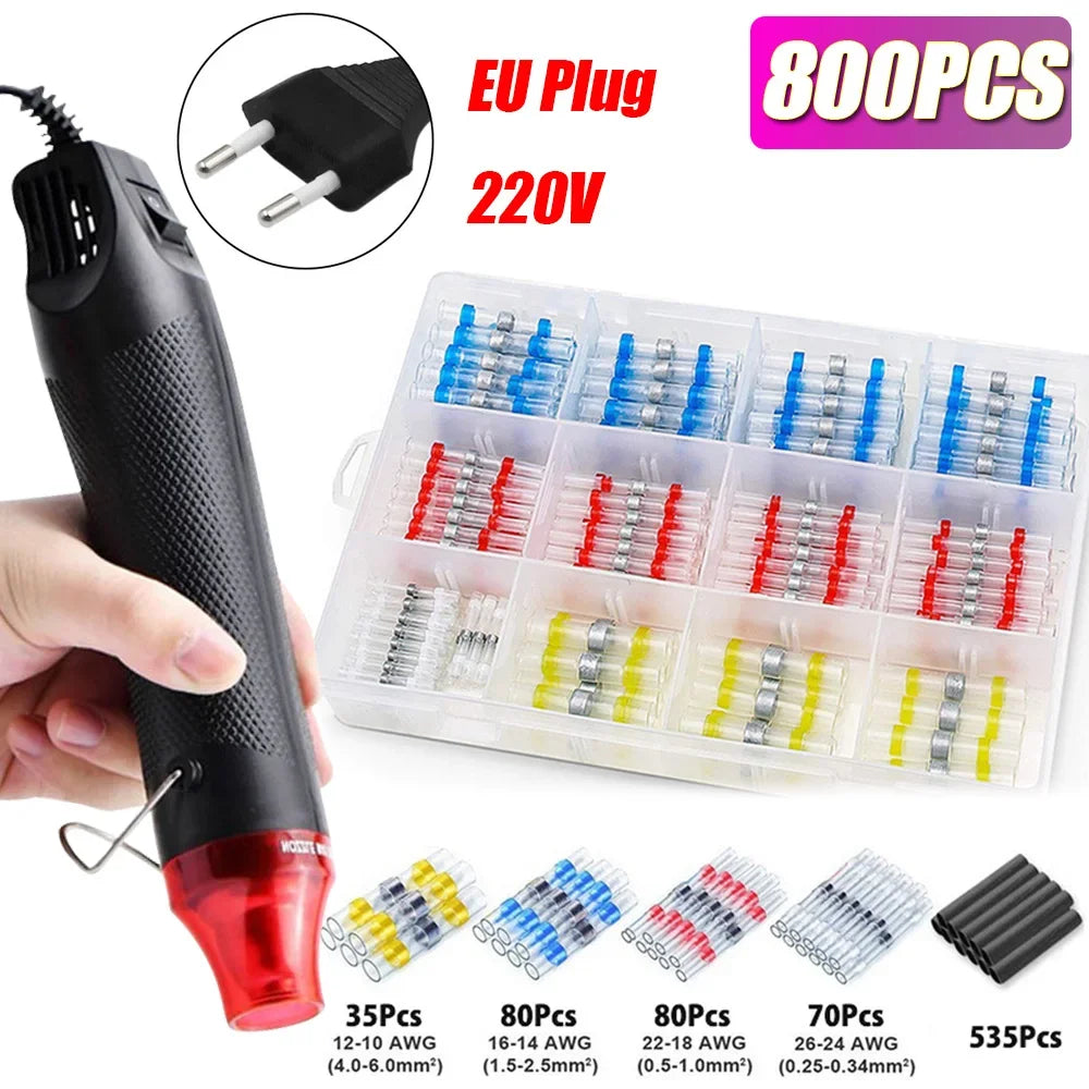 300W Air Dryer Hot Air Gun EU AU US Hair Dryer for Soldering Thermal Blower Shrink Wrapping Tools with 300PCS Wire Connectors
