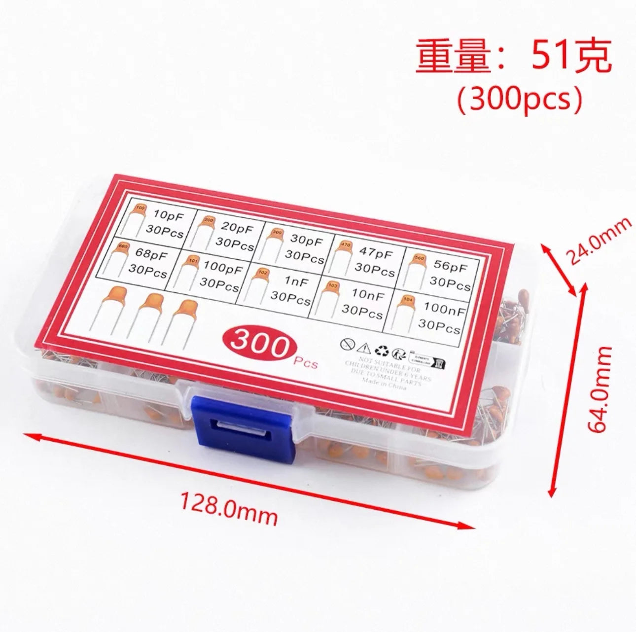 300pcs/480pcs Ceramic Capacitor Assortment Kit For Guitar Capacitor 10Values/24Values 10PF-10uf
