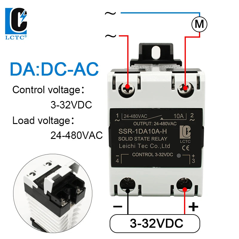 LCTC Solid State Relay Radiator Heat Sink SSR Single Phase DIN Rail 10A 25A 40A 60A 80A 100A 120A DC-AC AC-AA DD Zero Crossing