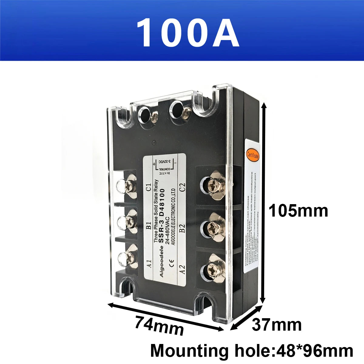 3 Phase DC-AC 10A 25A 40A DA 60A 80A 100A Three Phase SSR 3-32V DC Control 24-480V AC Solid State Relay SSR JGX-3 D4840