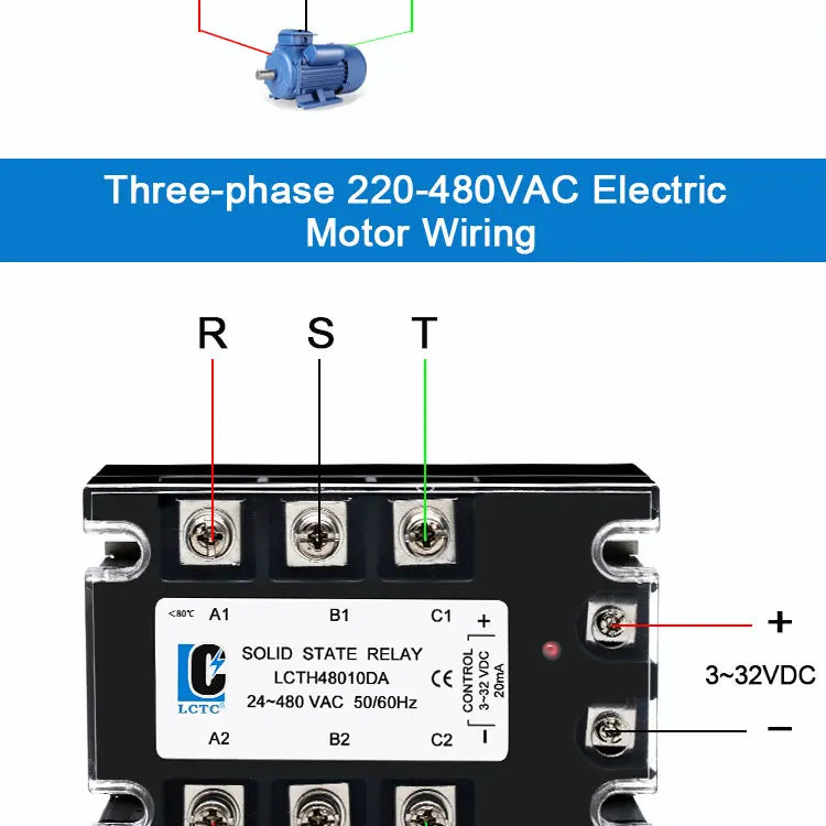 LCTC Three Phase Solid State Relay SSR Zero Cross 3-phase Load Relay 3-32VDC Control With Radiator 380V10A 25A 40A 60A 80A 100A