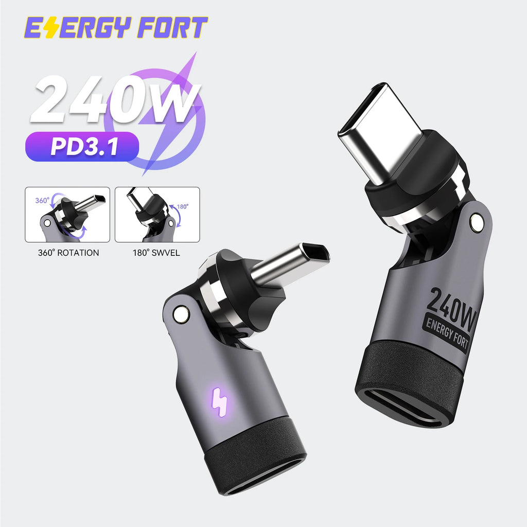 PD240W OTG C Type Adapter 90° 540° Rotating Type C Adapter Fast Charging USB C Adapter Extender for iPhone 17Pro Laptop Tablet