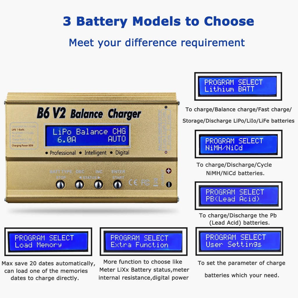 HTRC IMAX B6 V2 Balance Charger  80W Professional Digital Discharger For LiHV LiIon LiFe NiCd NiMH PB Battery RC LiPo Charger