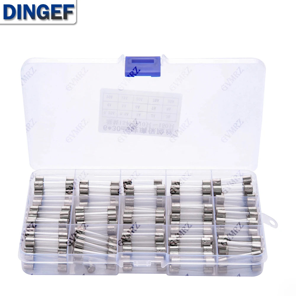 150PCS 15Values 6*30 Glass Tube Fuses Car Glass Tube Fuses Assorted Kit 6X30 with Box fusiveis 0.1A-30A Household Fuses