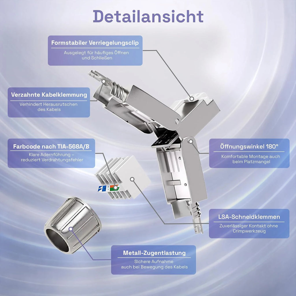 RJ45 Cat8 Cat7 Cat6 Toolless Field Termination Plug, Shielded (STP), Modular RJ45 Male Connector