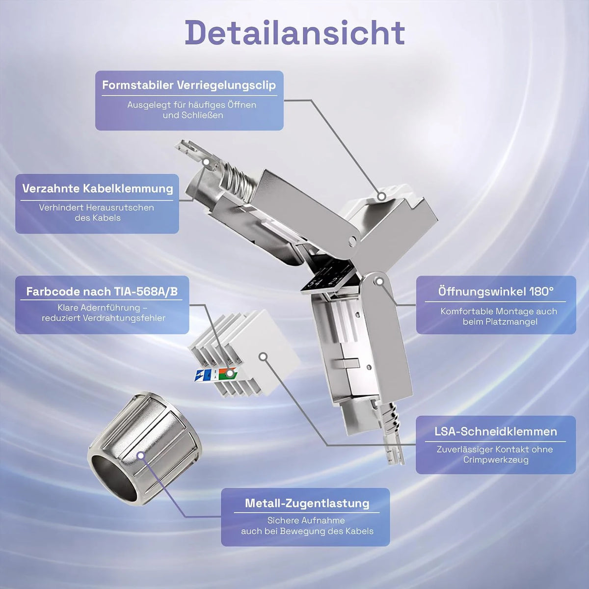 RJ45 Cat8 Cat7 Cat6 Toolless Field Termination Plug, Shielded (STP), Modular RJ45 Male Connector