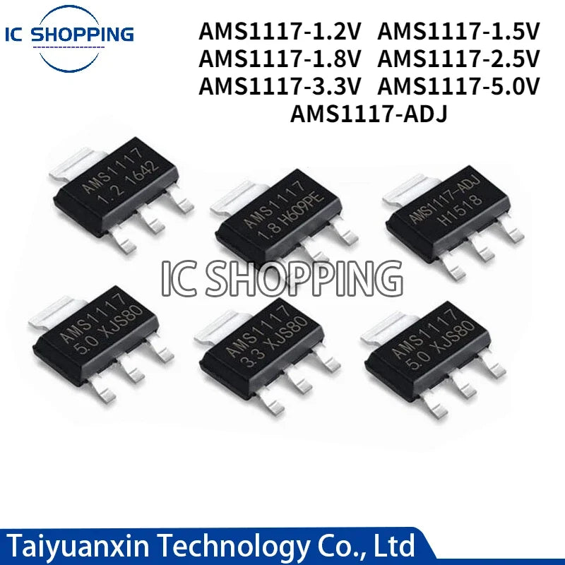 2500PCS/REEL AMS1117-1.2V AMS1117-3.3V AMS1117 1.2V 1.5V 1.8V 2.5V 3.3V 5V ADJ LM1117 1117 Linear Voltage Regulator SOT223 IC
