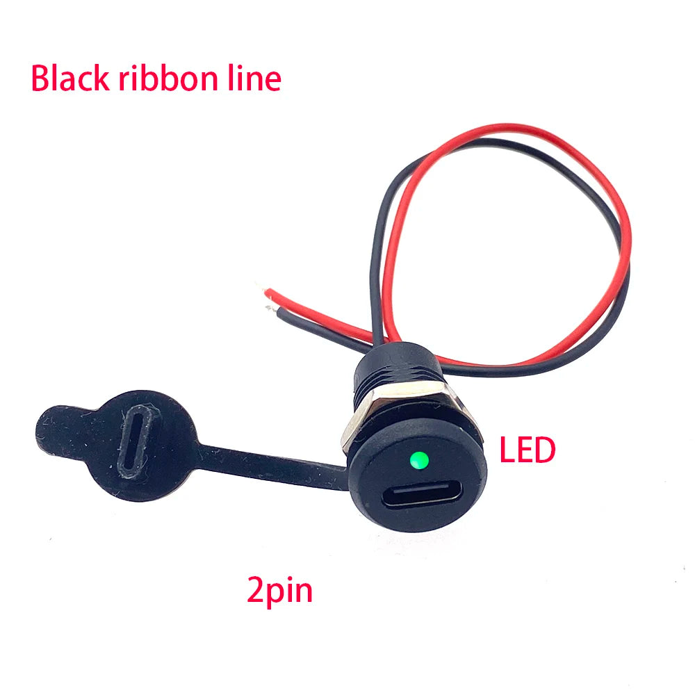 2/5PC USB C High Current Charging Socket with Nut Snap Lock Plate TYPE-C LED Lamp Female Type C Waterproof Female Connector Jack
