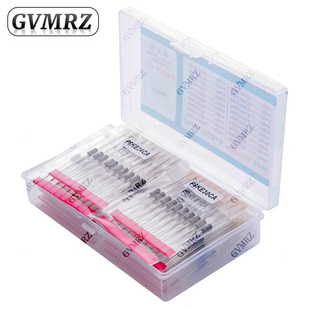 200pcs 20values*10pcs TVS transistor Kit P6KE6.8A/CA 12/15/18/20/22/24/27/30/33/36/39/51/68/75A/CA TVS Diode