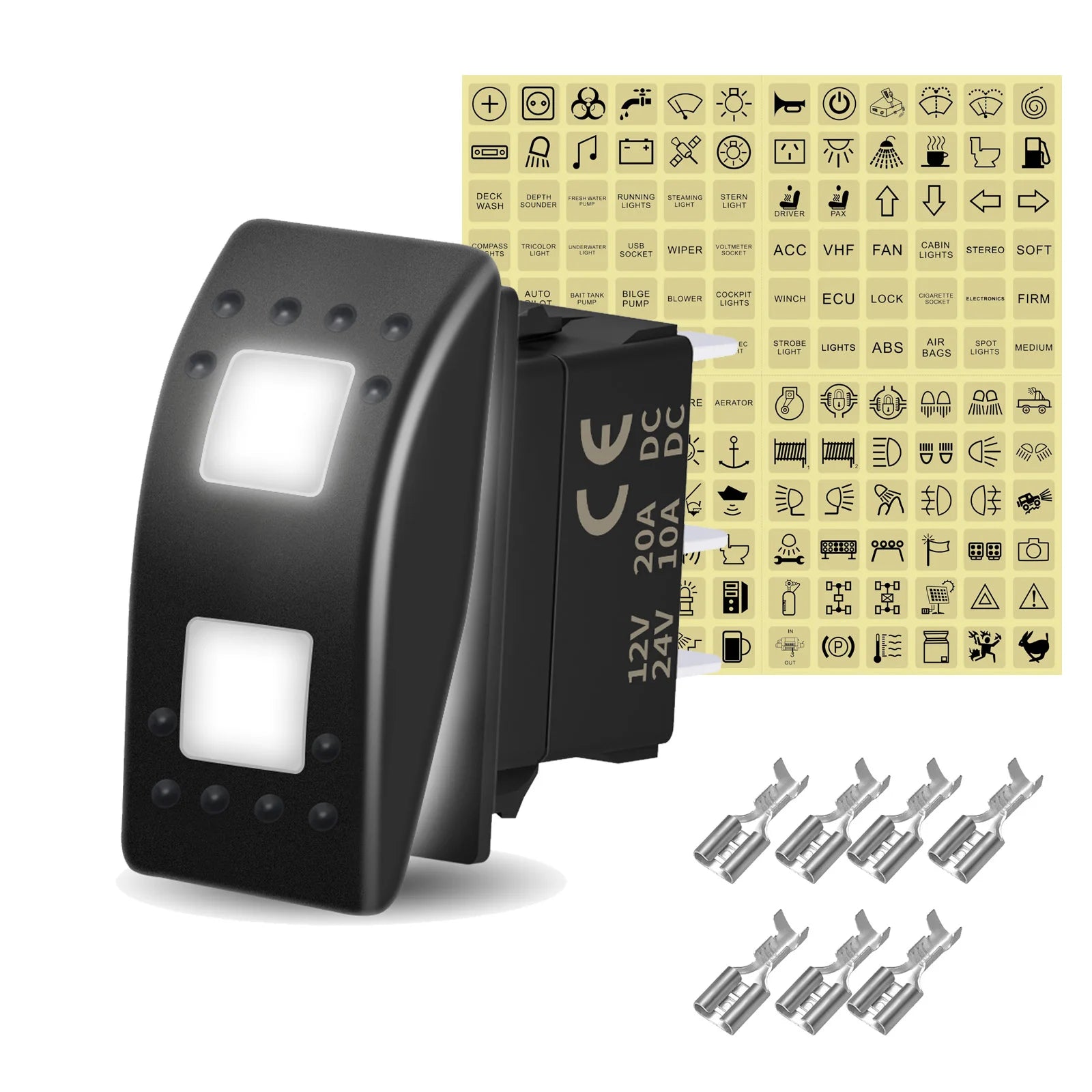 12V 20A White Lens Led Rocker Switch SPST / DPDT / Latching ON-OFF / Momentary (ON)-OFF-(ON) For Carling Switch Replace