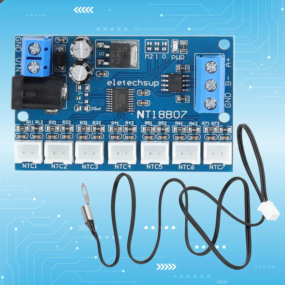 RS485 NTC Thermistor Temperature Sensor Module -20℃ To +125℃ 7-Channel Modbus Rtu Remote Acquisition Monitoring Module for PLC