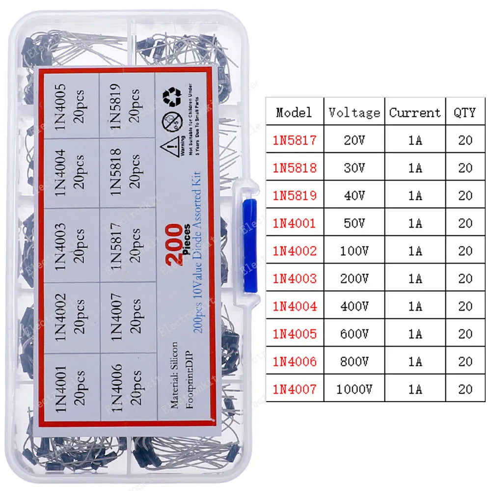 DIP SMD Zener Diode Fast Switching Schottky TVS Diode Assorted Kit 1N4007 1N5408 FR207 1N5819 1N5822 1N4148 10A10 M7 SS14 2V-47V
