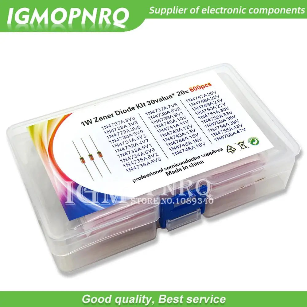 600pcs 3V-47V Diode Kit 1W Zener Voltage Regulator 39V 30V 27V 24V 22V 20V 18V 16V 13V 12V 10V Zener Diode Set 30Values*20pcs