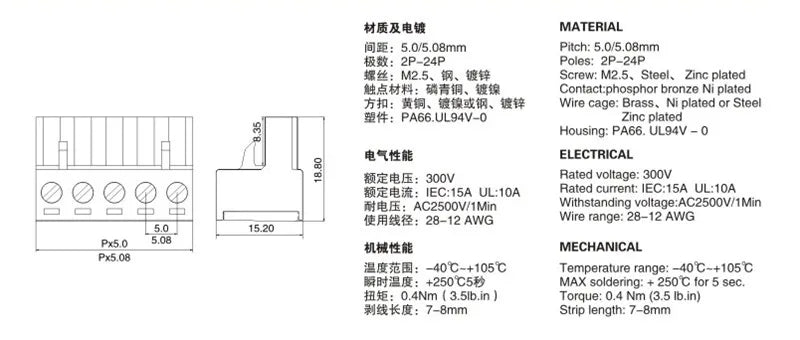 10Sets Pitch 5.08mm Terminal Block Connector 2EDG 5.08mm 2-20 Pin Pcb Screw Connector Terminal Block KF2EDG Socket PCB Screw