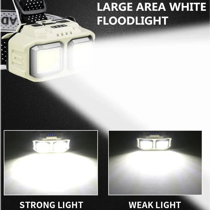HOMEFISH COB LED Headlamp Induction USB Rechargeable Head Flashlight Powerful Work Light for Outdoors Camping Fishing