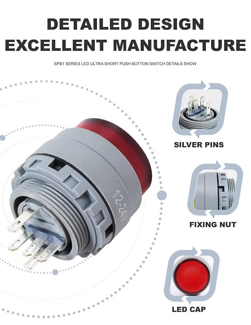 22mm Ultra Short Push Button Momentary Self Reset Latching Locked Waterproof LED Light Push Button Switch On Off 5v 12v 24v
