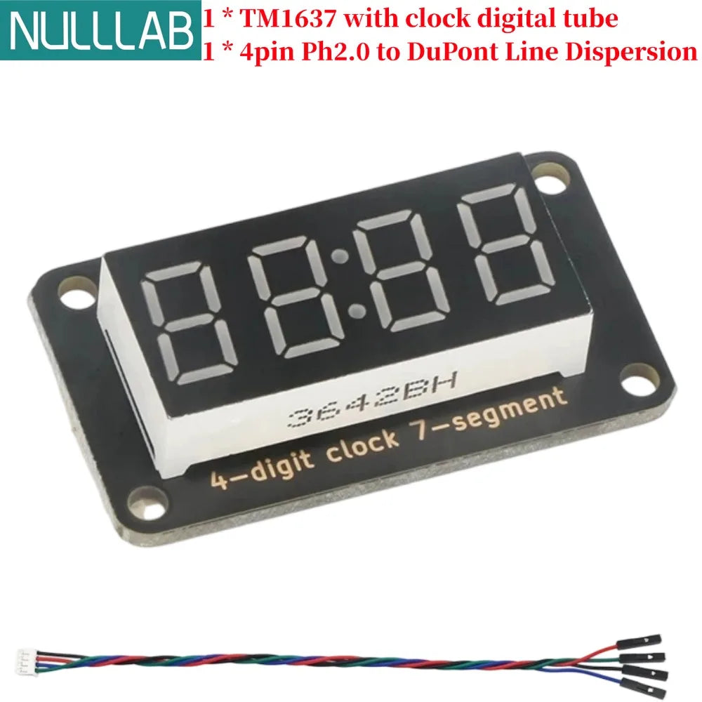 0.36 Inch 4 Digit 7 Segment TM1637 Clock Display Module I2C Communication 3.3V 5V Anti-reverse PH2.0 for Arduino ESP32 Microbit