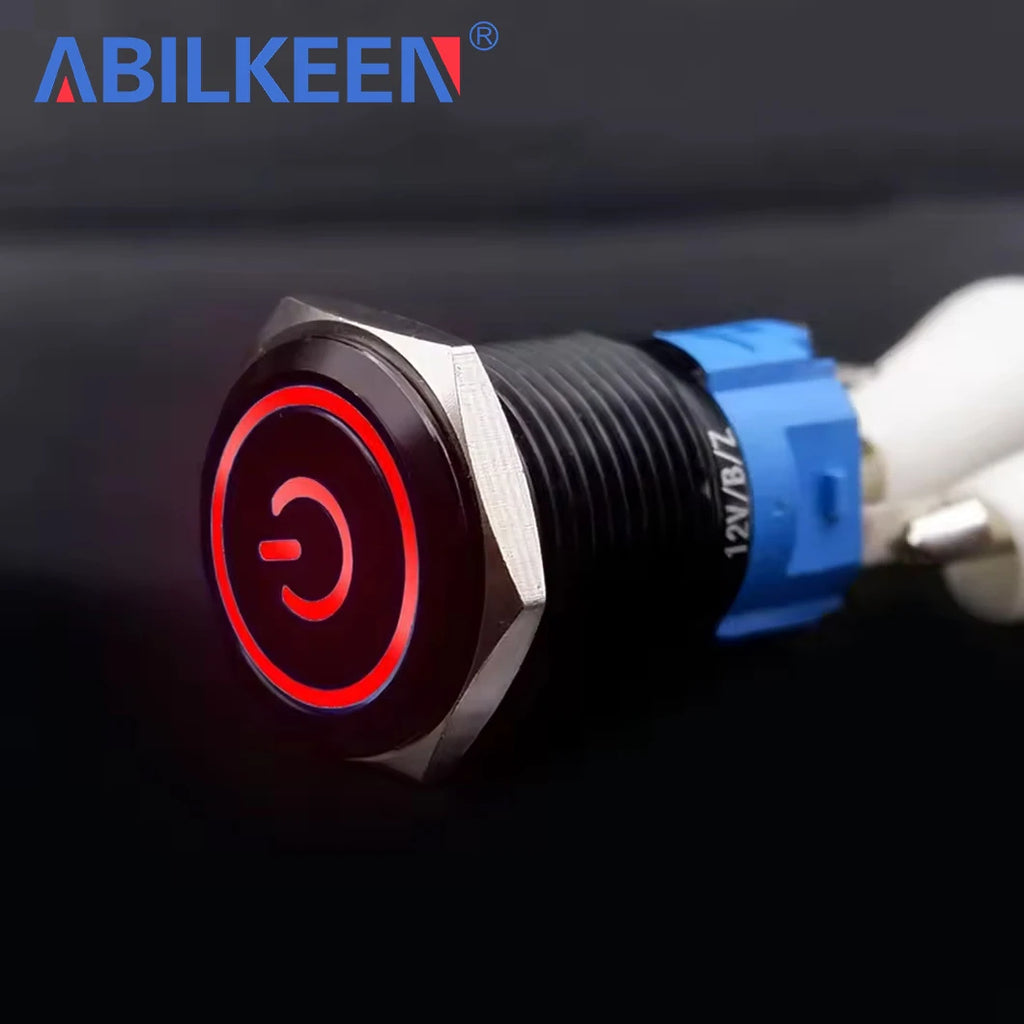 ABILKEEN 16/19/22MM Black Shell Metal Push Button Switch 1NO1NC Momentary/Latching Power Control Push Button with LED Light