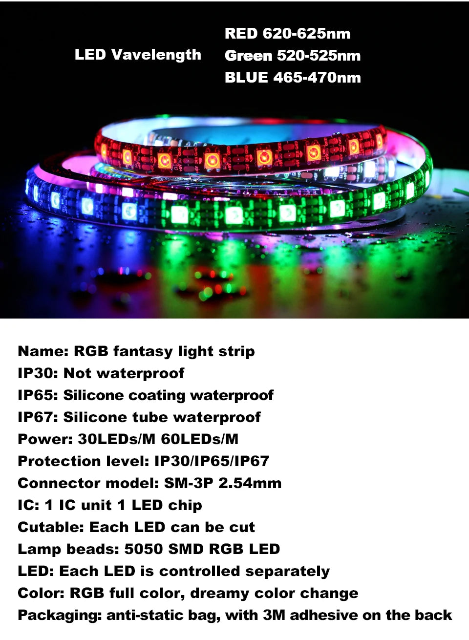WS2812B Led Lights DC5V Smart RGB Led Strip Light Individually Addressable IC Magic Strip Light Black White PCB IP30/IP65/IP67