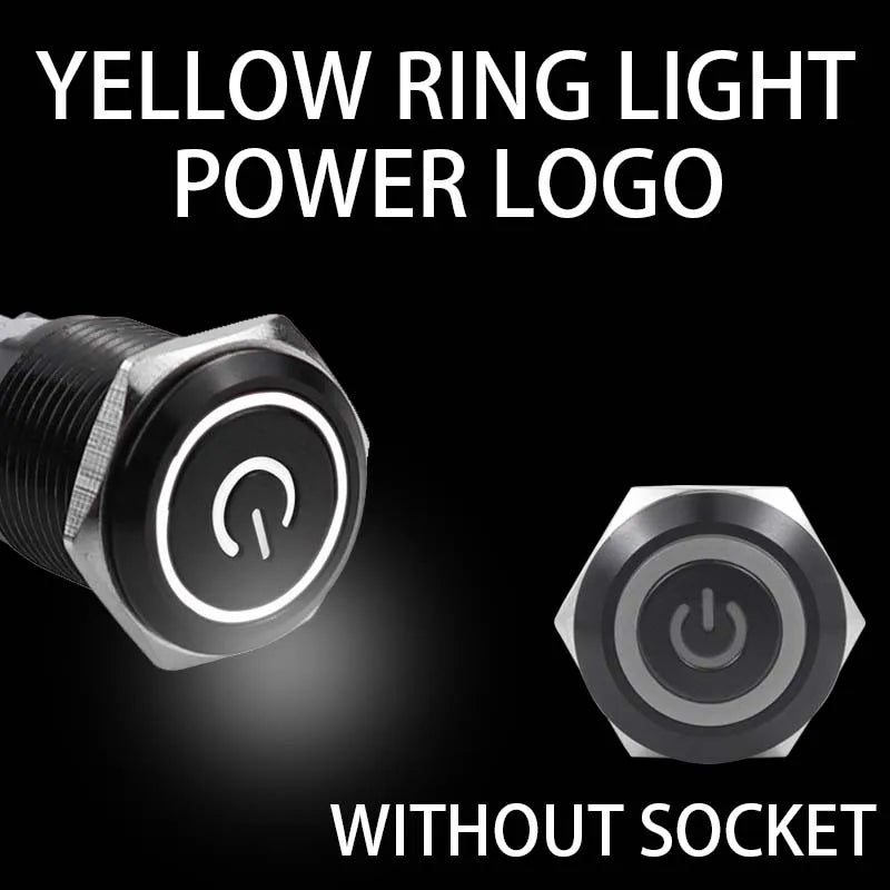 16/19/22mm Waterproof Metal Push Button Switch with socket LED Ring/Power Light Momentary Latching   5/12/24/220V black 1NO1NC