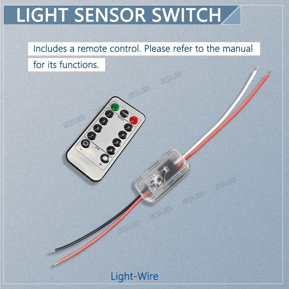 Light Sensor Switch Auto on Off Photocell Street Light Switch 5A Photo Control Photoswitch Sensor with Remote Control 3.7V-24VDC