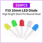 250PCS F10 10MM LED Lamp Bead Red Blue Green Yellow White RGB Flashing Slow Flash Diode Round Head Light