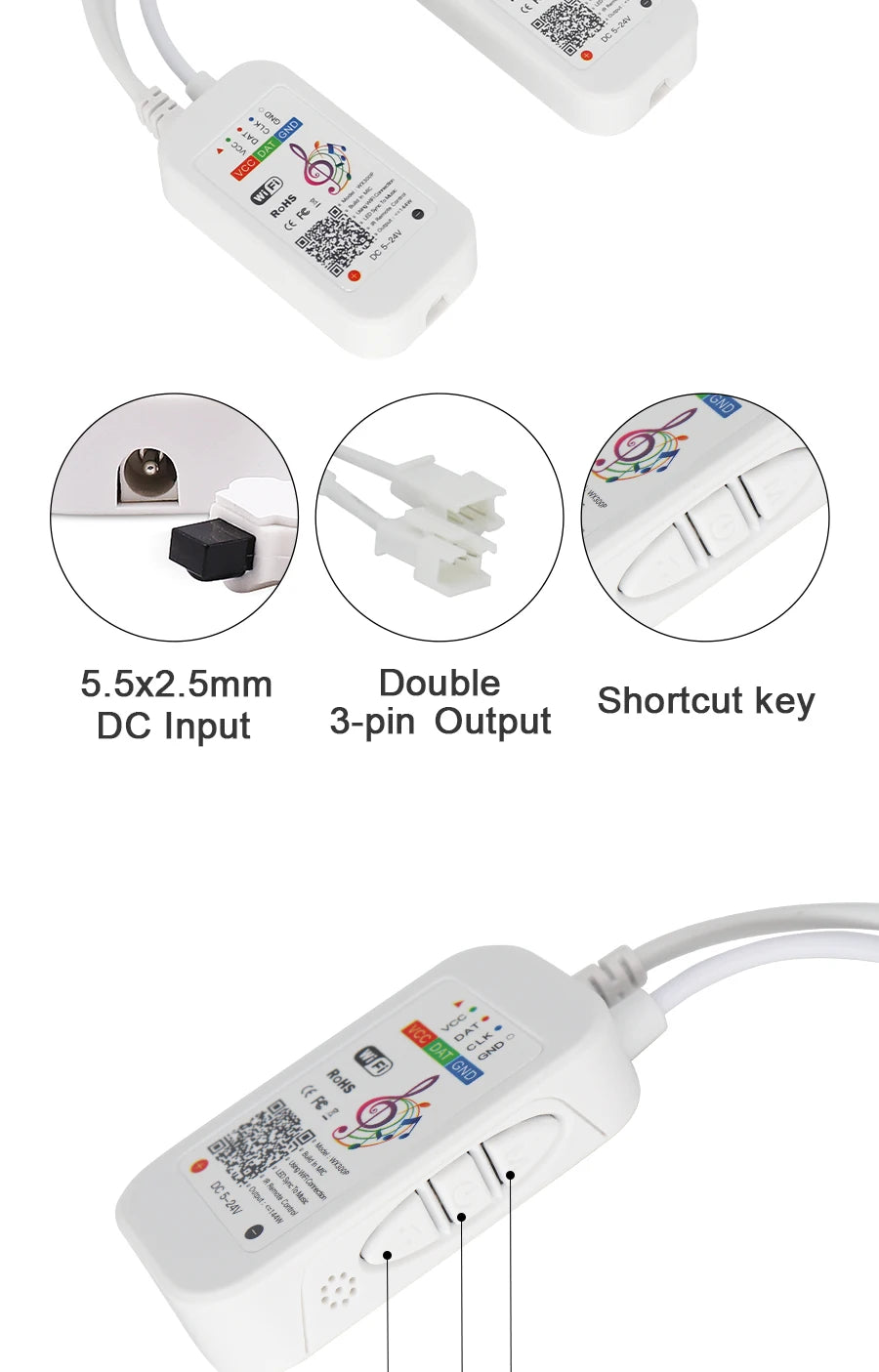 Tuya Wifi Pixel Controller for WS2811 WS2812B Addressable LED Strip Dream Color Light Wi-Fi Smart Dimmer Alexa Google Assistant