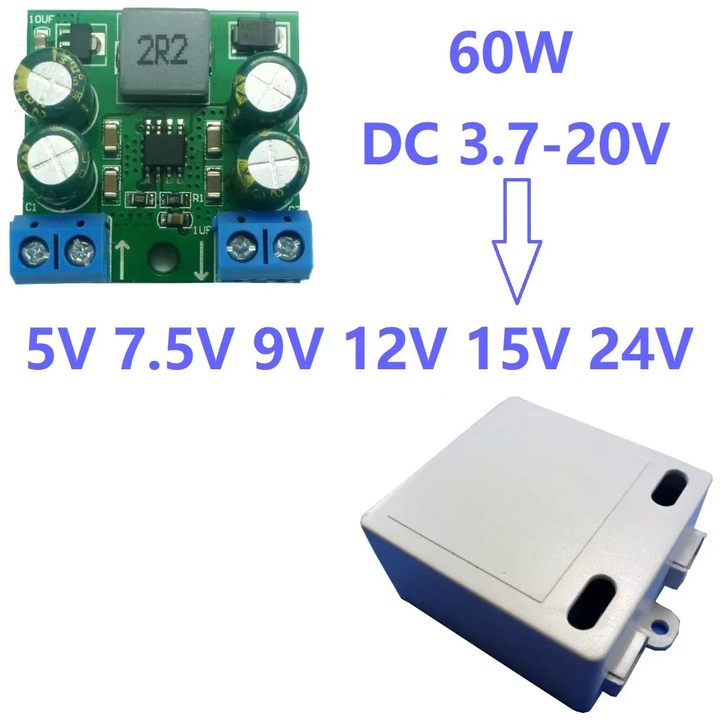 60W DC 3.7-20V to 5V 7.5V 9V 12V 15V 24V Step-Up Boost DC-DC Converter Module for Motor PLC LED PTZ