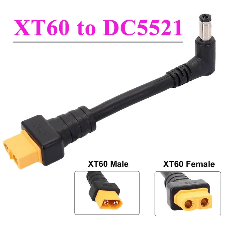 XT60 to DC5525 Model Aircraft Plug Cable High Power 1.5 Square XT60 Male Female to DC5525 Male Lithium Battery Connector Wire