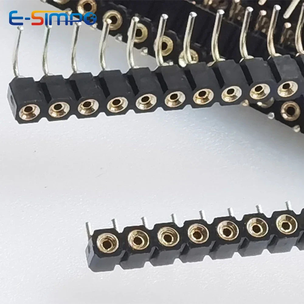 1P-40P 2.54mm Round Hole Right Angle Single Row 0.1" Breakable Stackable PCB IC Crystal Transistor Female Tin Pin Header Socket