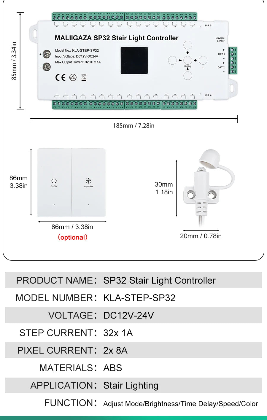 Motion Sensor Stair LED Controller 12V 24V Stair Step LED Strip Light Side Pixel Strip Light 1-32 Steps Indoor Stairway Lighting