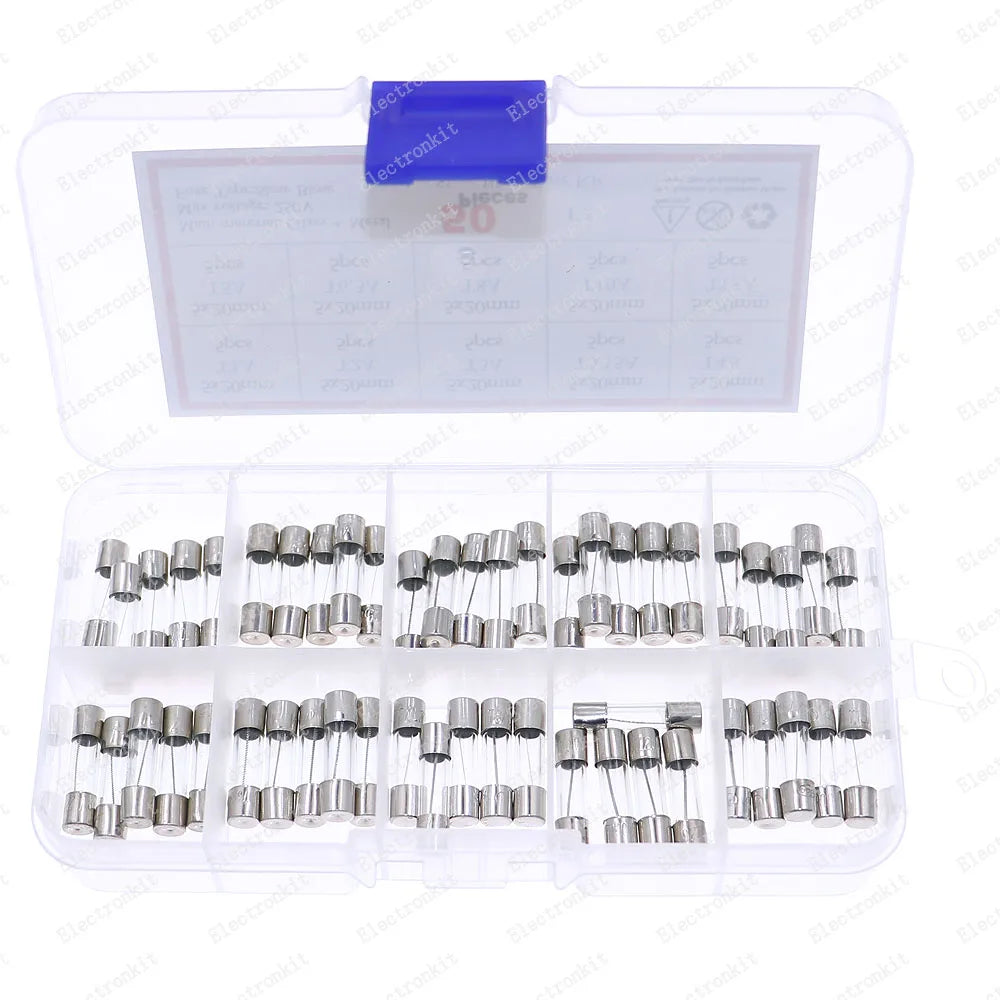 100PCS Slow Break 5*20mm Delay Fuse Tube 250V T1A T2A T3.15AT4A T5A T6.3A T10A Box Spiral Wire Glass Fuse Tube Delay
