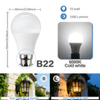 2Pack Led Sensor Control Bulb B22 E27  Bulb Light Dusk To Down AC100-240V 1000lm 10W 3000K-6000K for Underground Garage Corridor