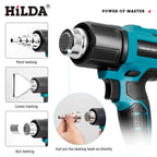 HILDA Cordless Heat Hot Air Gun Temperature Adjustment Electric Shrink Wrapping Tool Dryer With Nozzles for Makita 18V Battery