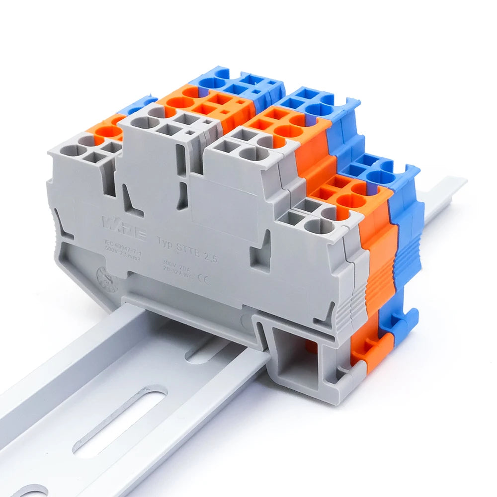 STTB 2.5 DIN Rail Terminal Block 50Pcs, Double Layer 2.5mm² Spring Clamp Compact Electrical Connectors for Industrial