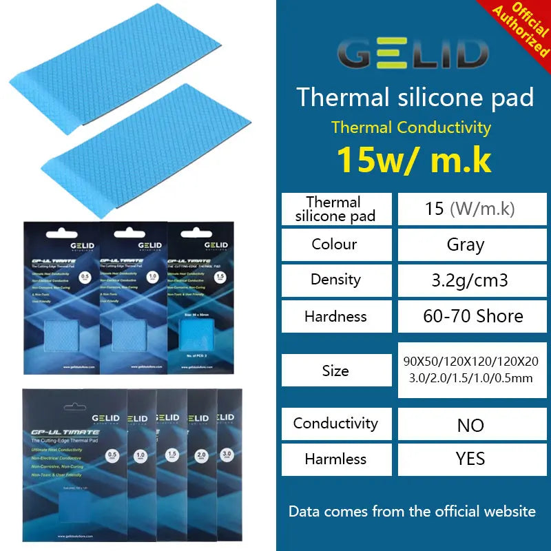 GELID GP-Ultimate Thermal Pad 15W/MK CPU/GPU Graphics Motherboard Silicone Grease Pad Heat Dissipation Silicone Pad Multi-Size