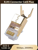 Cat8 Ethernet Plug RJ45 Connector 8P8C Modular Termination Shielded 1.5mm Large Pin Hole For Cat 8 23AWG LAN Networking Cable