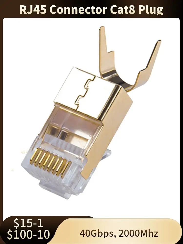 Cat8 Ethernet Plug RJ45 Connector 8P8C Modular Termination Shielded 1.5mm Large Pin Hole For Cat 8 23AWG LAN Networking Cable