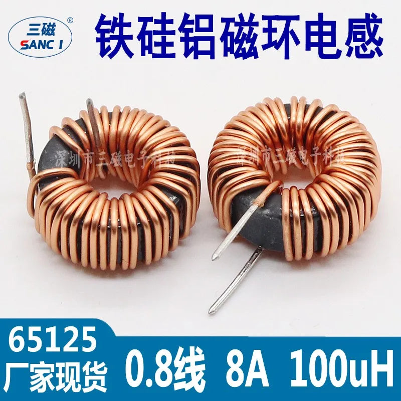 5Pcs Toroid core Inductors 65125 Winding Magnetic Inductance 22uH 33uH 470uH Inductor Iron Gauge Aluminum Magnetic Ring Coil