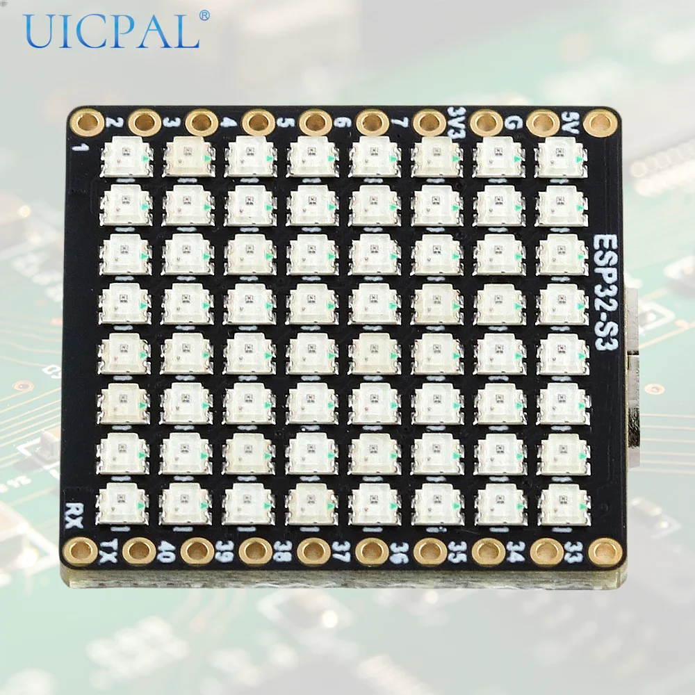 ESP32-S3-Matrix Development Board Module 8x8 RGB LED Matrix 6-Axis Gyroscope Sensor 4MB Flash 2MB PSRAM 2.4GHz WiFi BLE Type-C