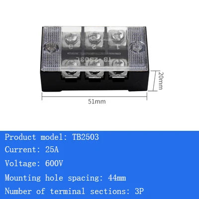 TB15A 25A 45A Copper Wiring Terminal Block 3/4/5/6/8/10/12 Position Electrical Connector Board Current Terminal Strip